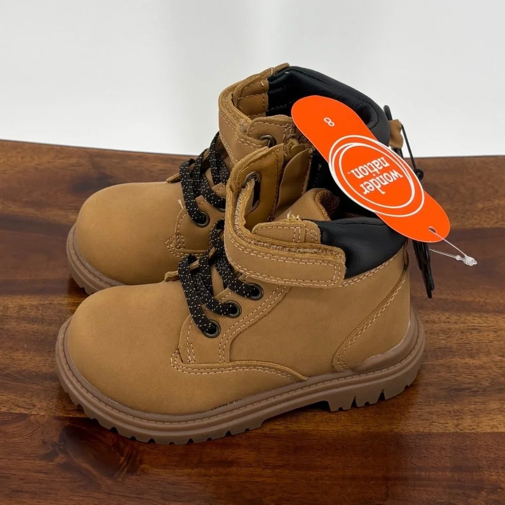 Tan Tucker Boot Toddler Boys Size 8 Work Boots Side Zip Memory Foam NEW